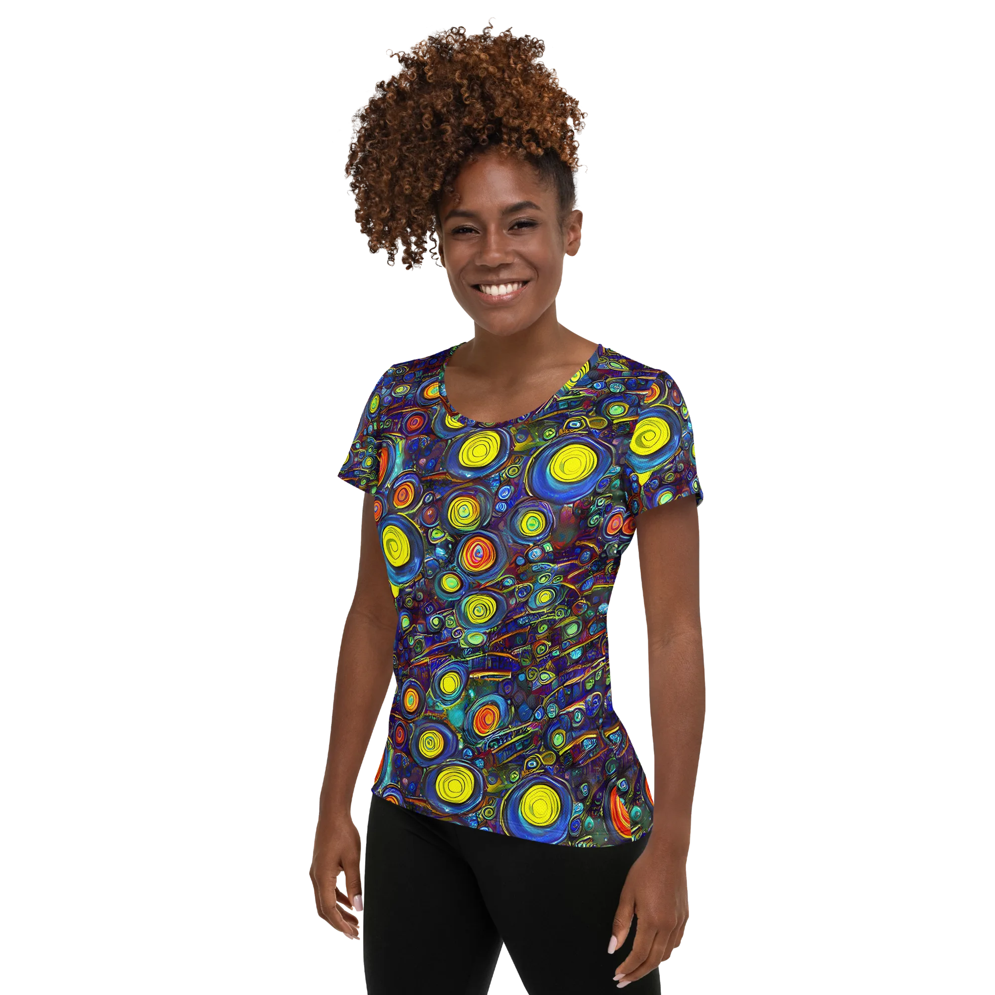 Indigo Cyclone on Women's Athletic T-Shirt — Left