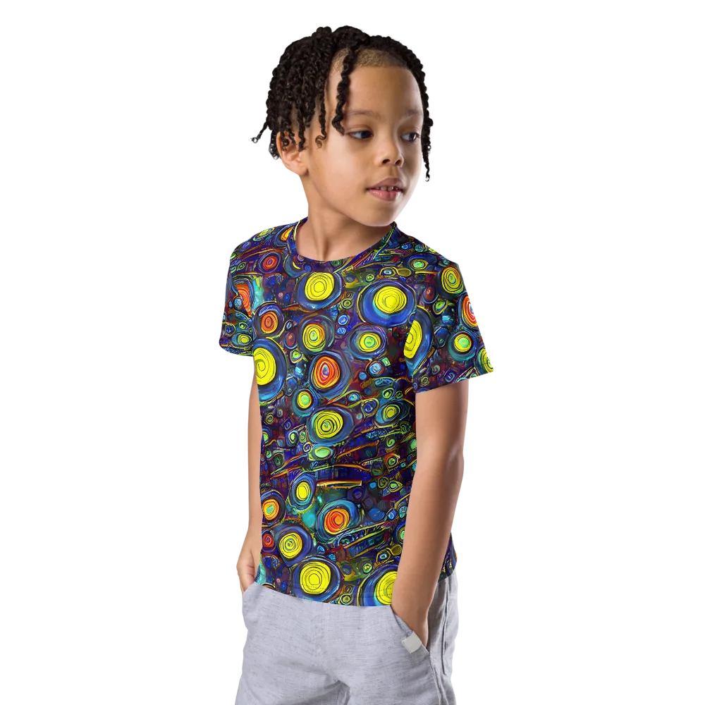 Indigo Cyclone on Kids Crew Neck T-Shirt — Left Front