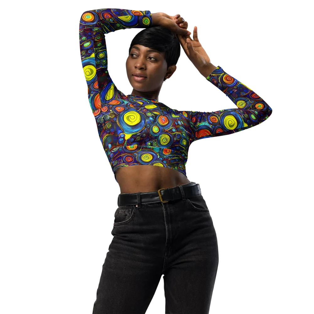 Indigo Cyclone on Long Sleeve Crop Top — Front