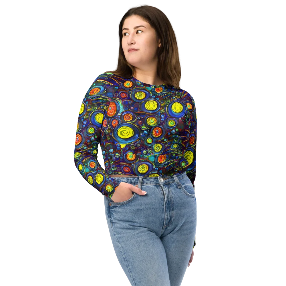 Indigo Cyclone on Long Sleeve Crop Top — Front