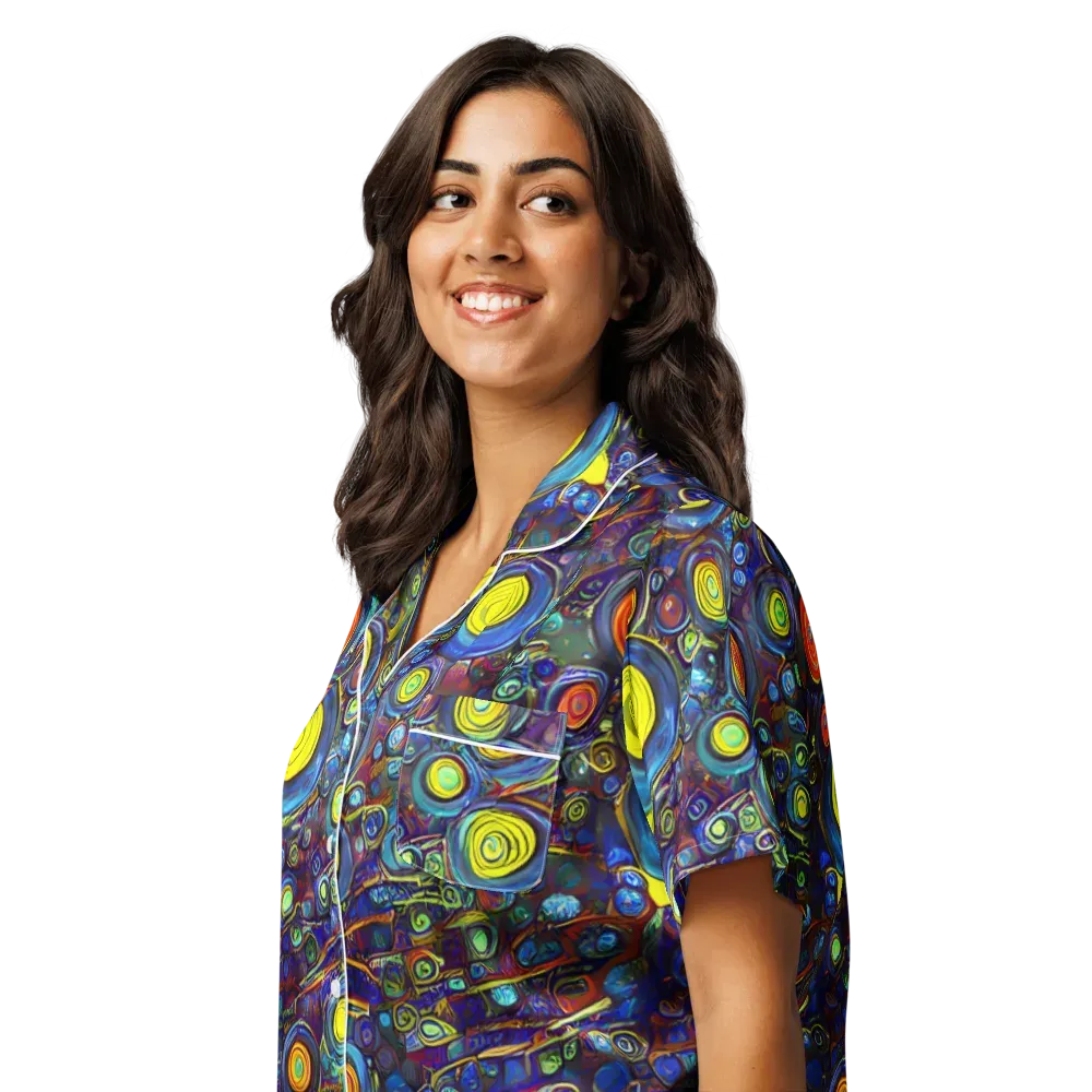 Indigo Cyclone on Women's Short Sleeve Pajama Top — Left Front