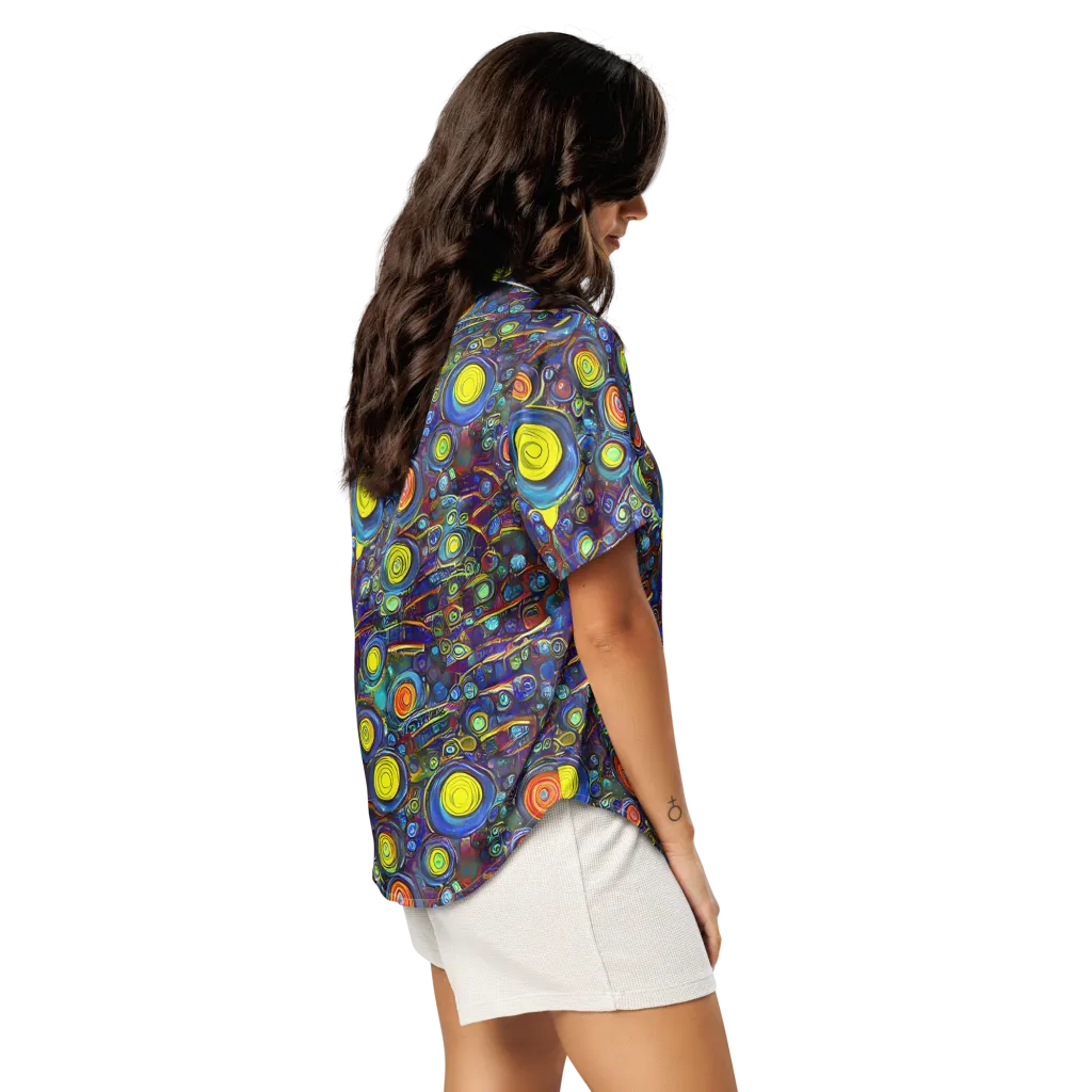 Indigo Cyclone on Women's Short Sleeve Pajama Top — Right Back
