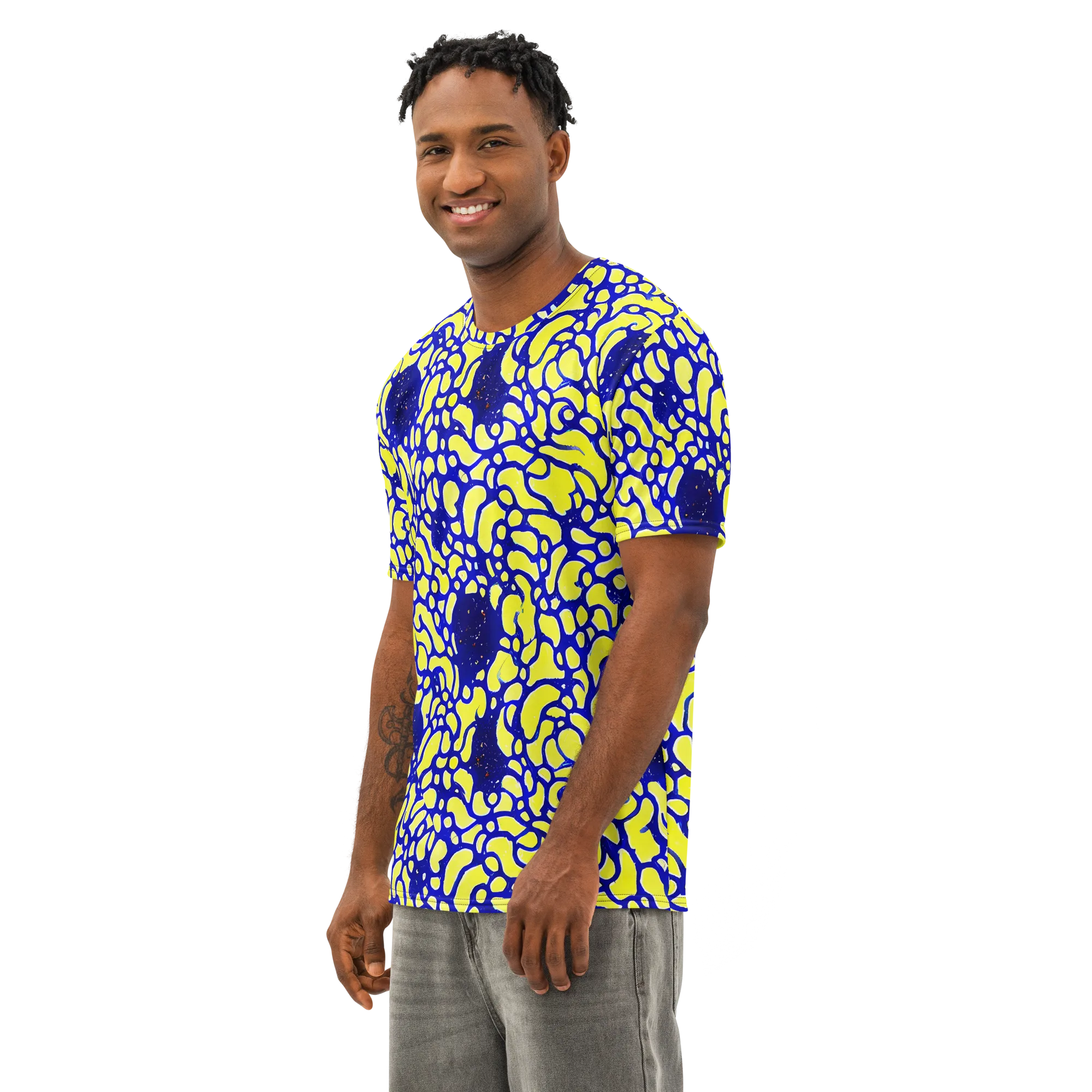 Lemon Liquefaction on Men's Cotton Crew Neck T-Shirt — Left Front
