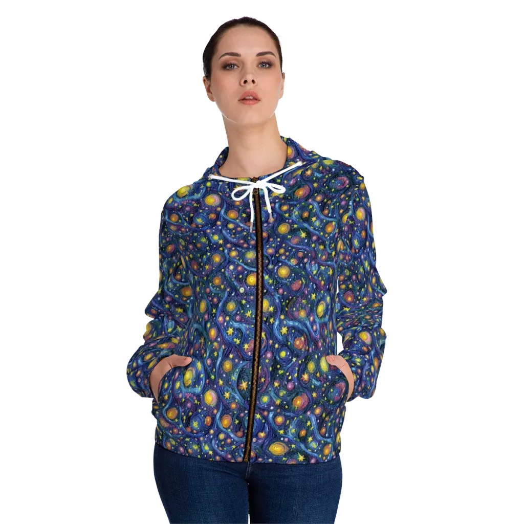 Starry Vortex on Women's Full-Zip Hoodie — Front On Person