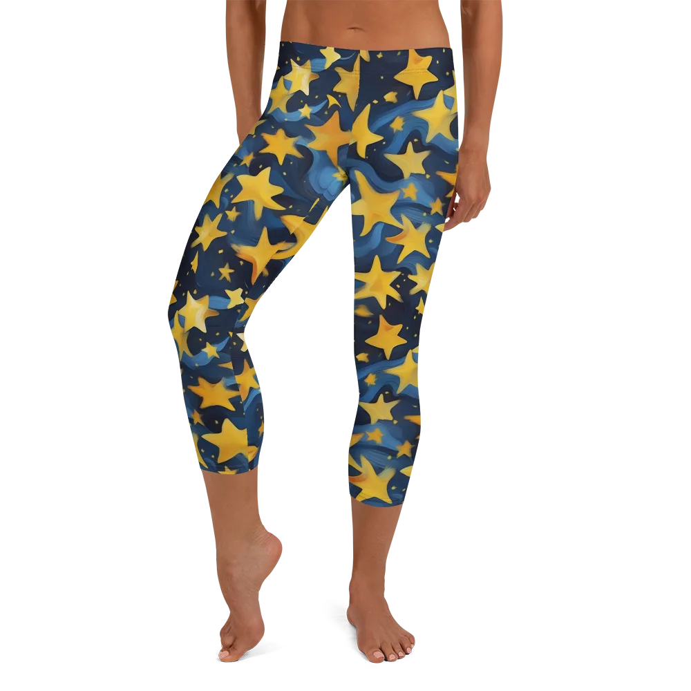 Golden Starfall on Capri Leggings — Front