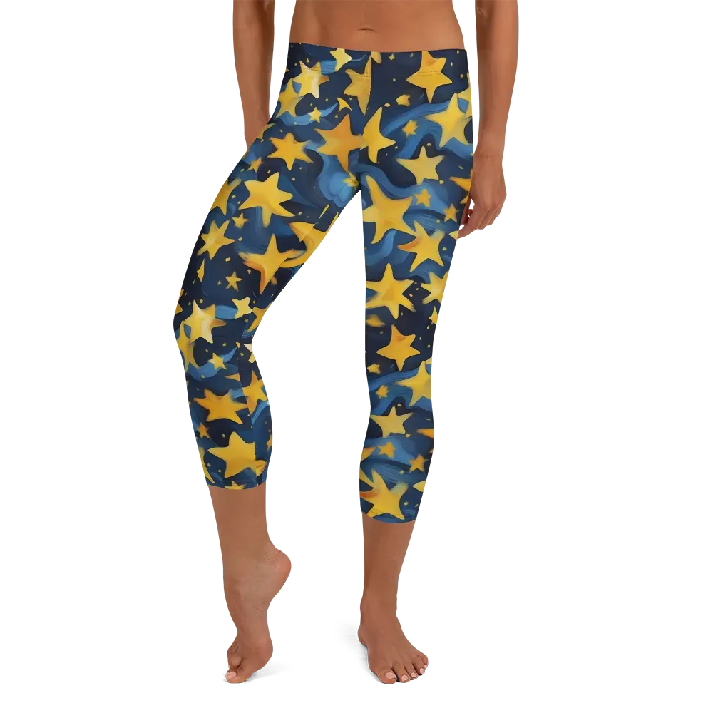 Golden Starfall on Capri Leggings — Front