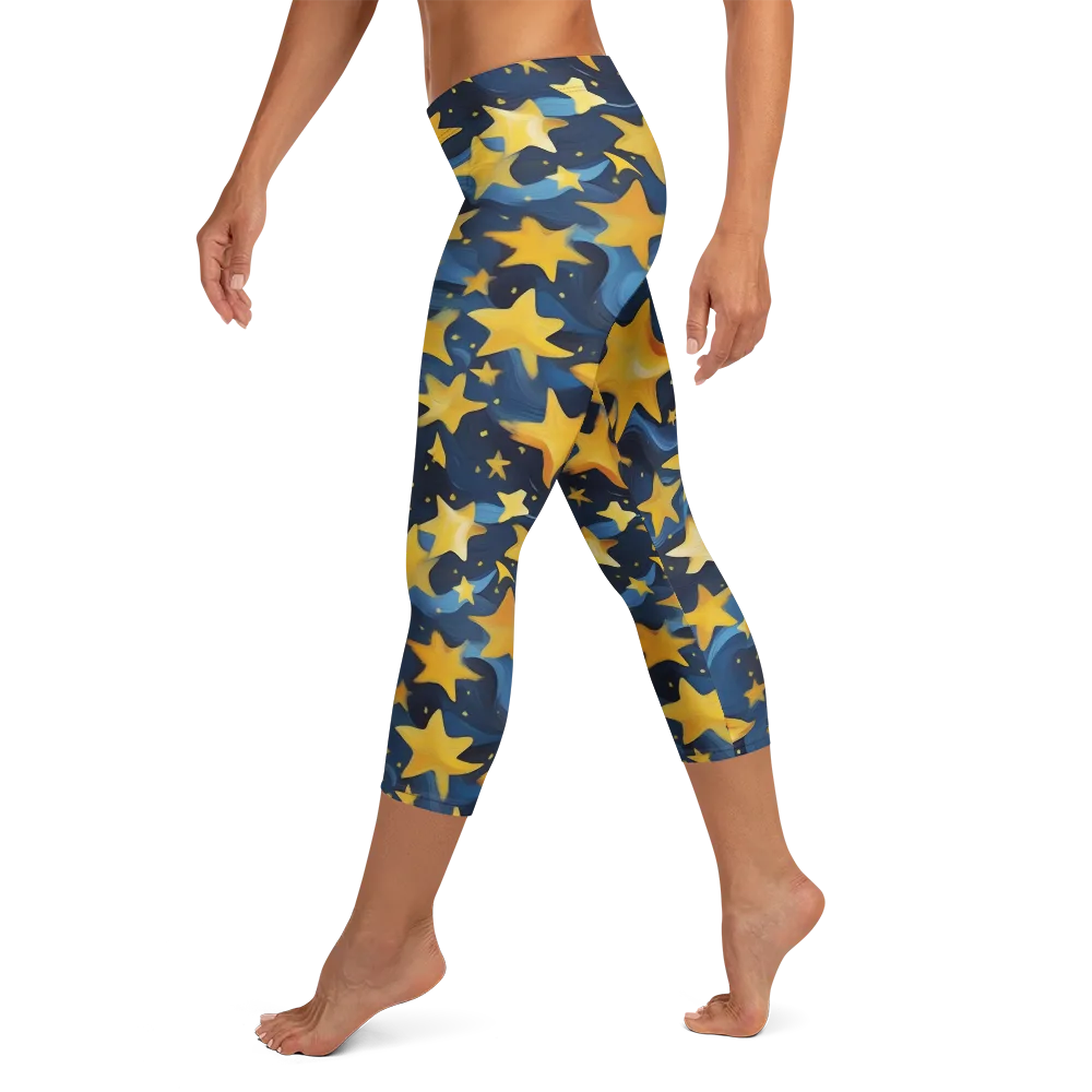 Golden Starfall on Capri Leggings — Left