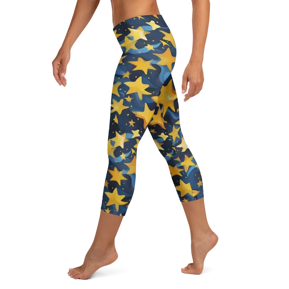 Golden Starfall on Capri Leggings — Left