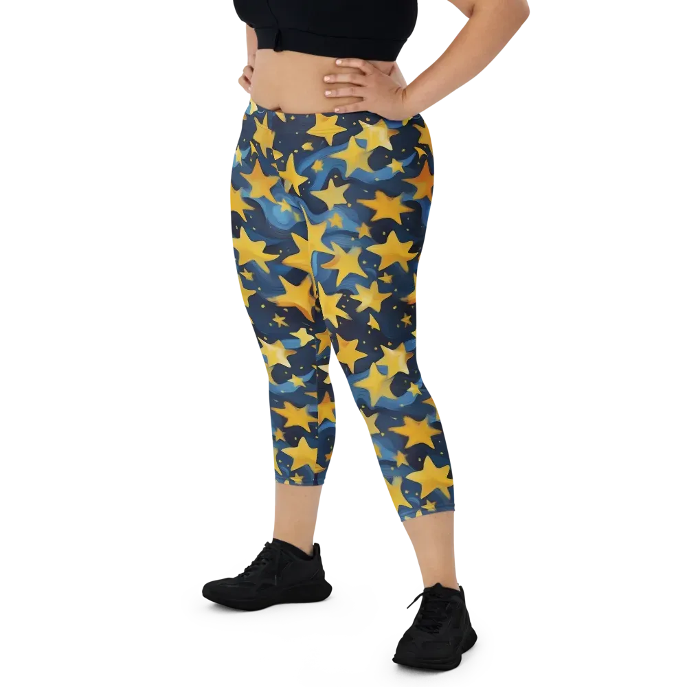 Golden Starfall on Capri Leggings — Front