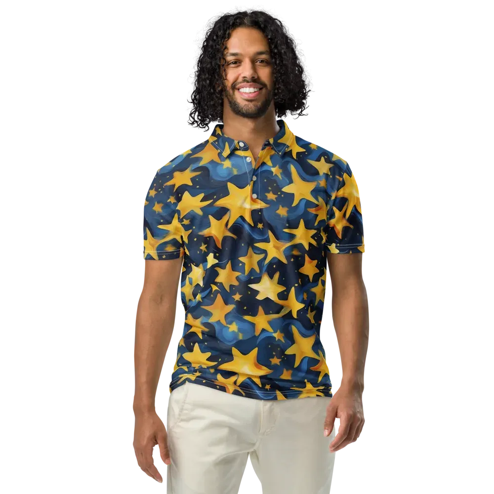 Golden Starfall on Men's Slim Fit Polo Shirt — Front