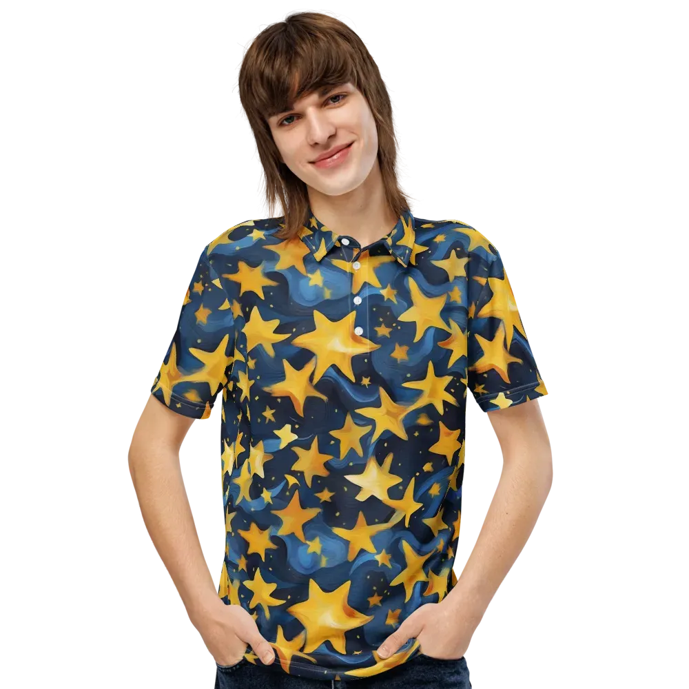 Golden Starfall on Men's Slim Fit Polo Shirt — Front