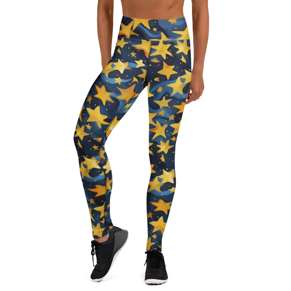 Golden Starfall on Yoga Leggings — Front