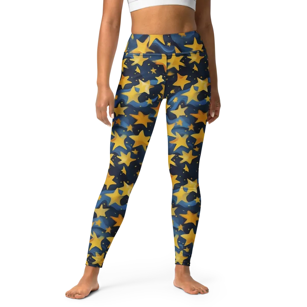Golden Starfall on Yoga Leggings — Front