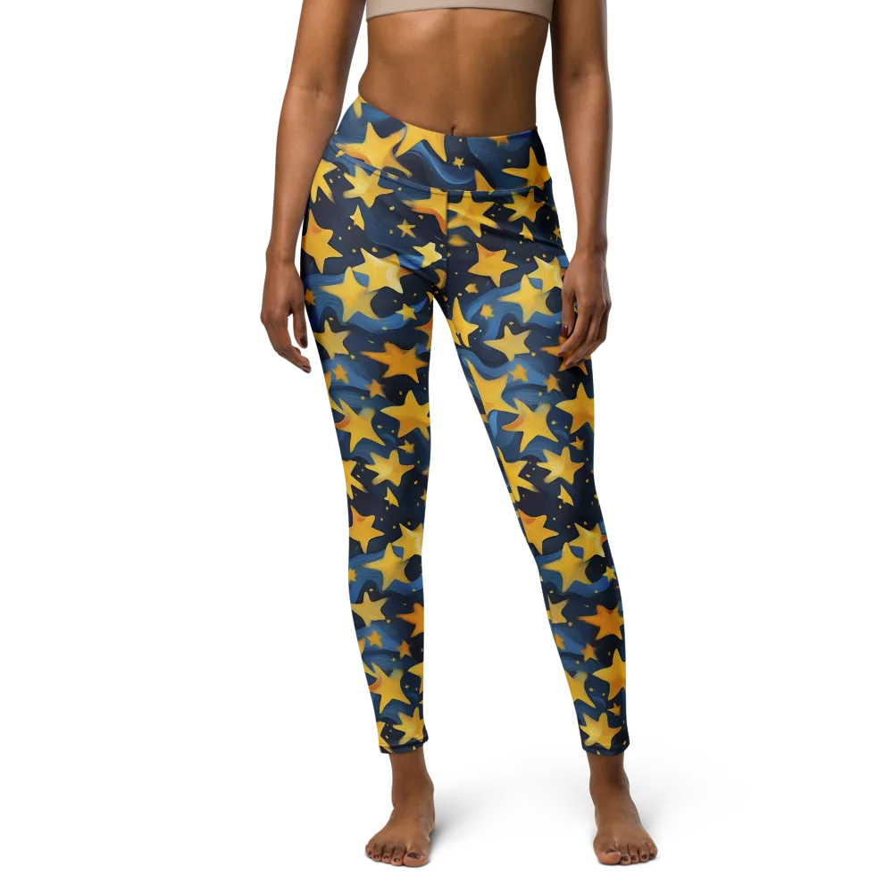 Golden Starfall on Yoga Leggings — Front