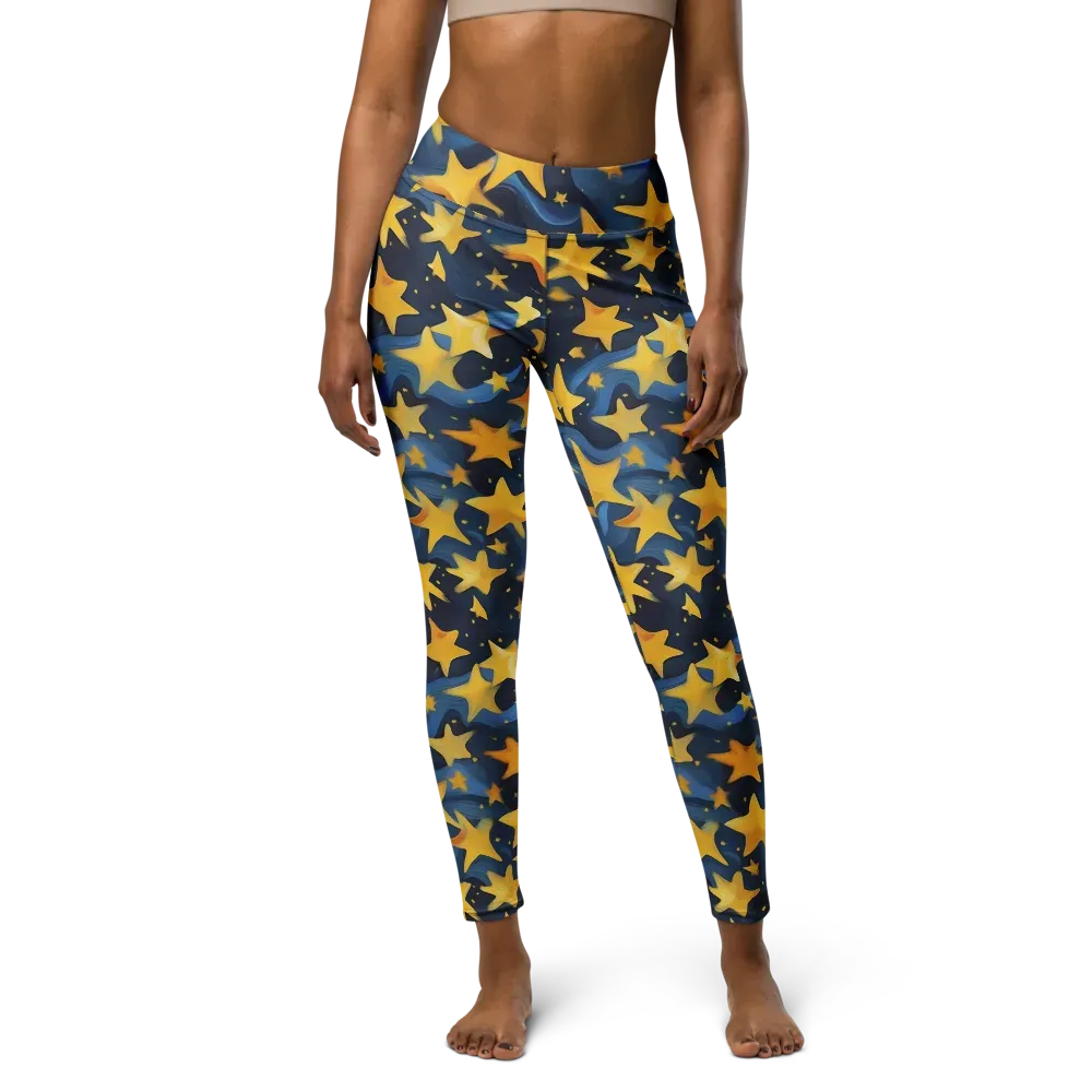 Golden Starfall on Yoga Leggings — Front