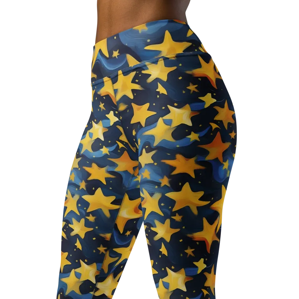 Golden Starfall on Yoga Leggings — Left Front