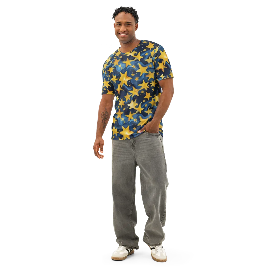 Golden Starfall on Men's Cotton Crew Neck T-Shirt — Front