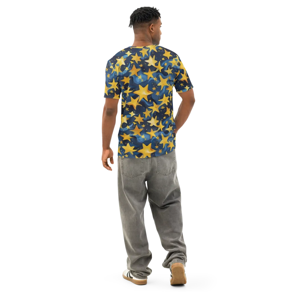 Golden Starfall on Men's Cotton Crew Neck T-Shirt — Back