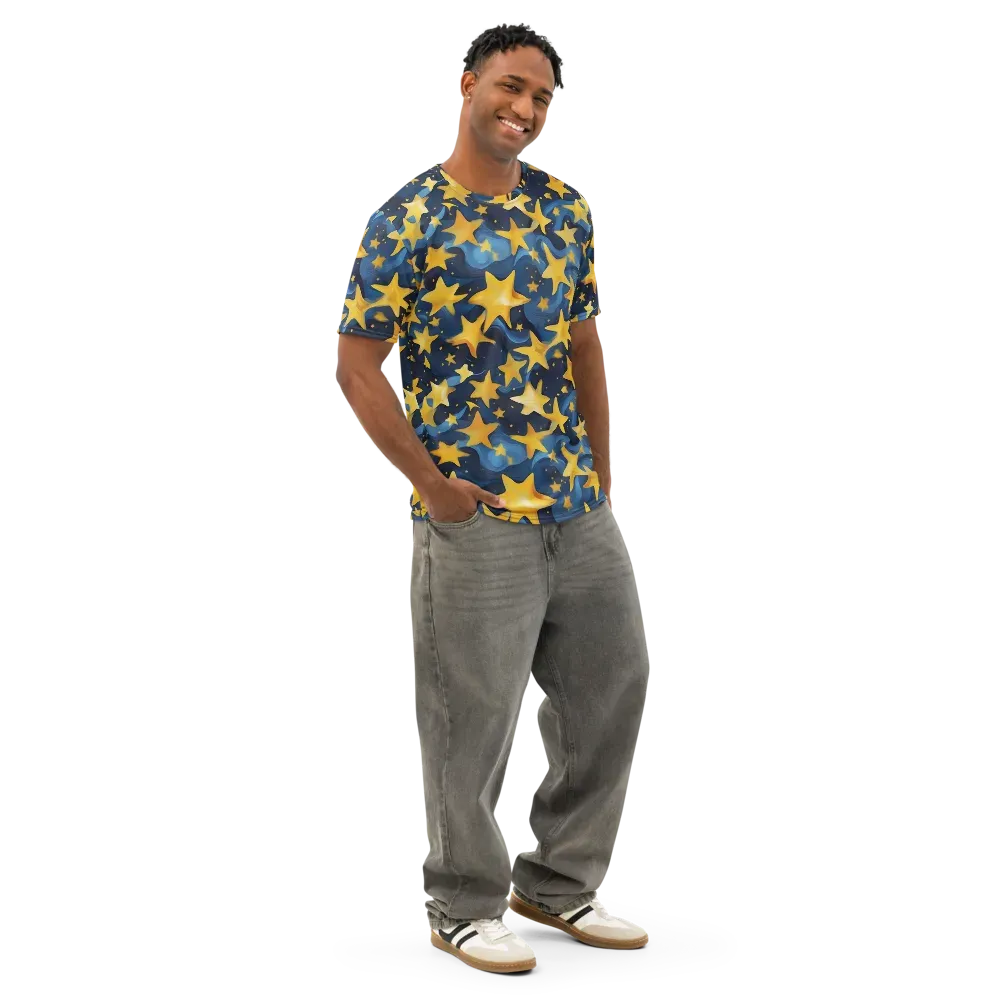 Golden Starfall on Men's Cotton Crew Neck T-Shirt — Right Front