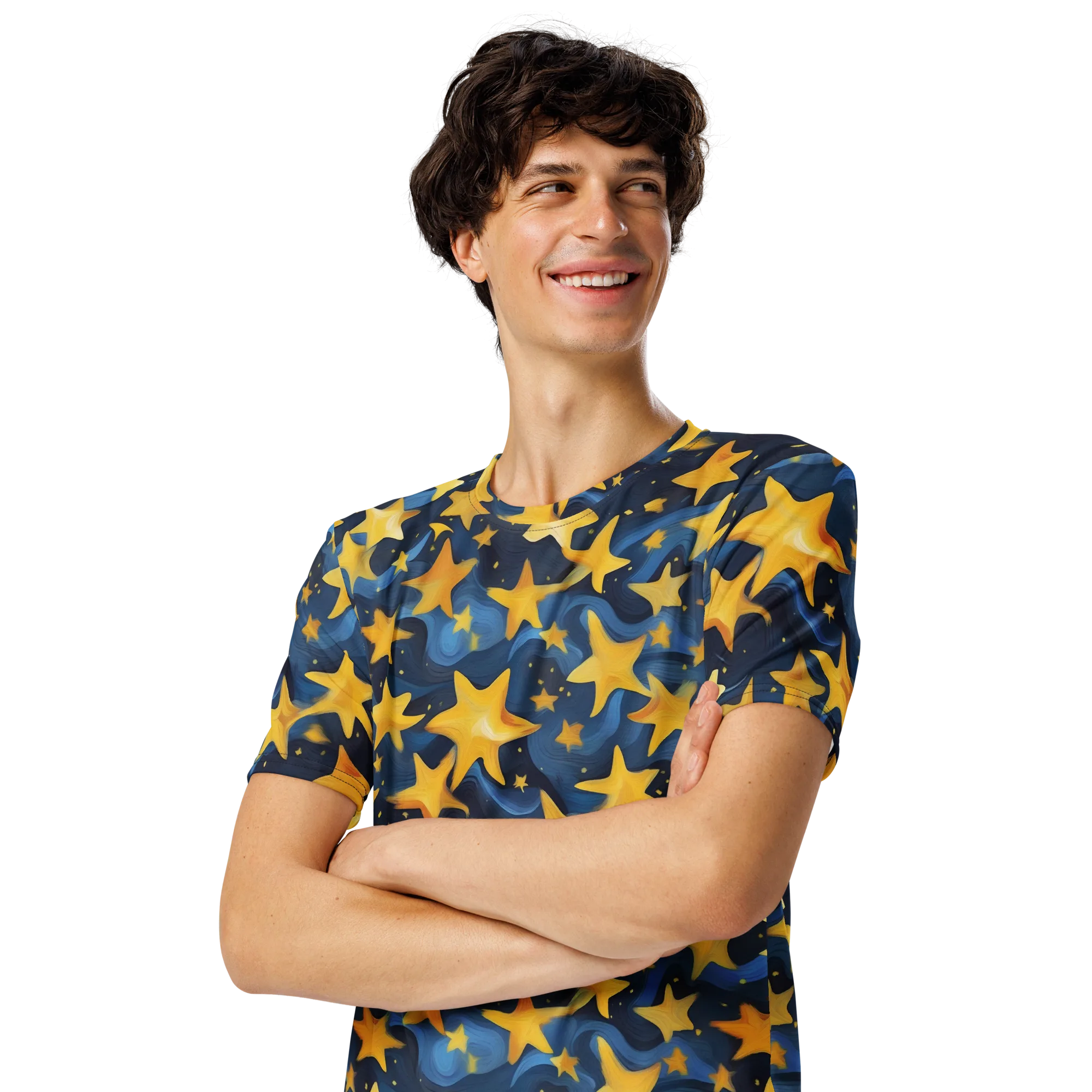 Golden Starfall on Men's Crew Neck T-Shirt — Left Front