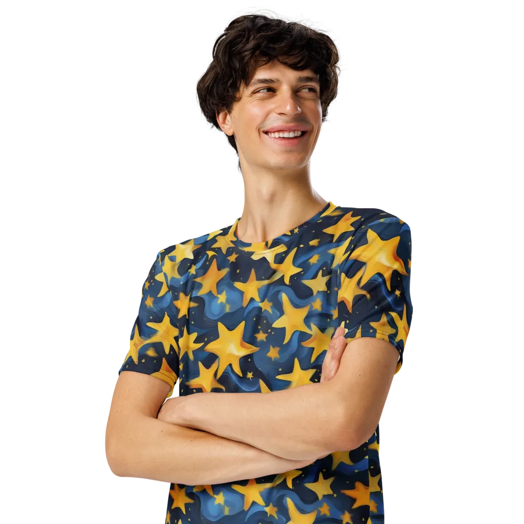 Golden Starfall on Men's Crew Neck T-Shirt — Left Front