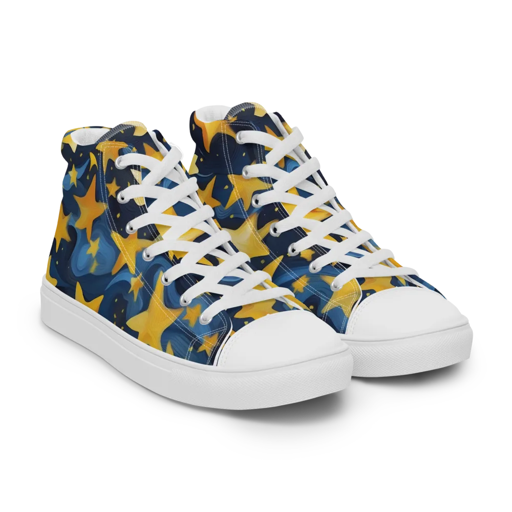 Golden Starfall on Men's High Top Canvas Shoes — Right Front