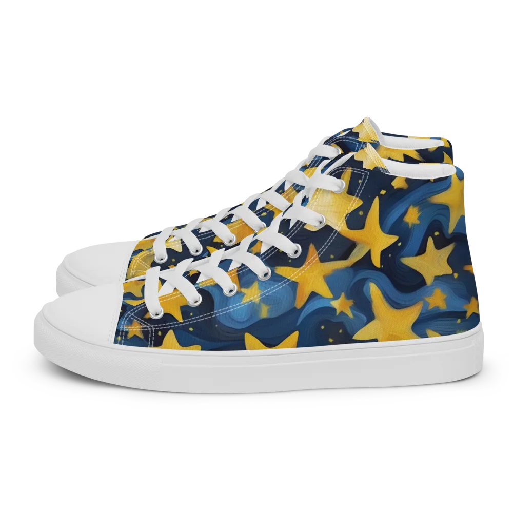 Golden Starfall on Men's High Top Canvas Shoes — Left