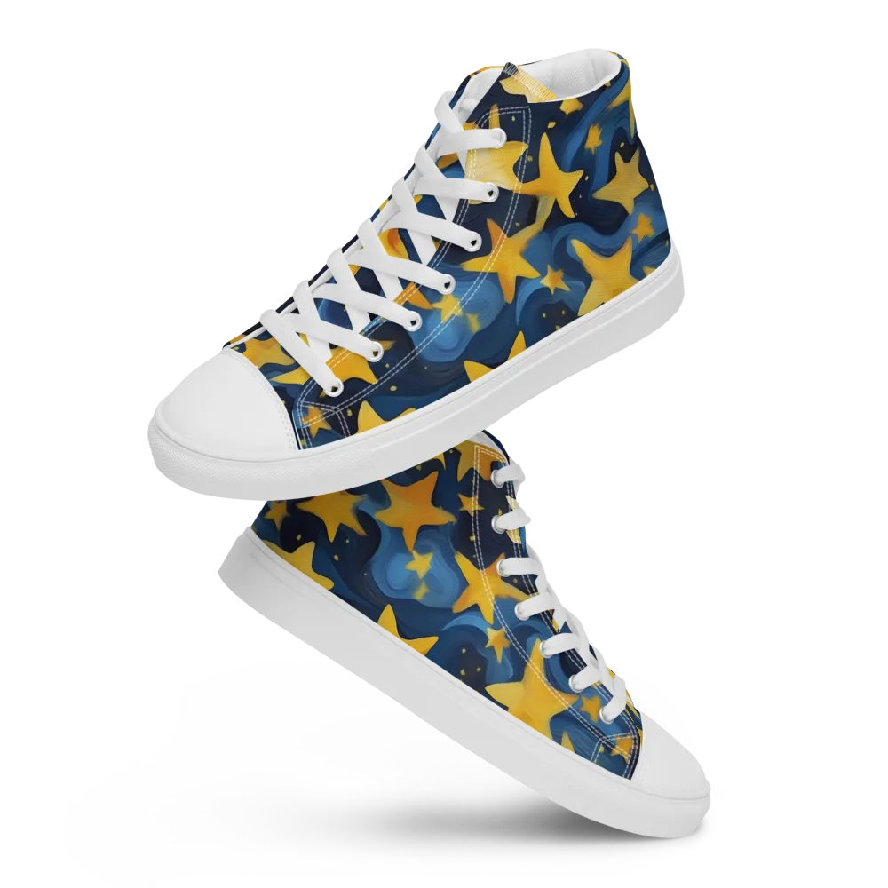 Golden Starfall on Men's High Top Canvas Shoes — Front