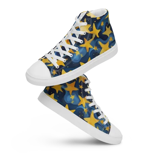 Golden Starfall on a Men's High Top Canvas Shoes