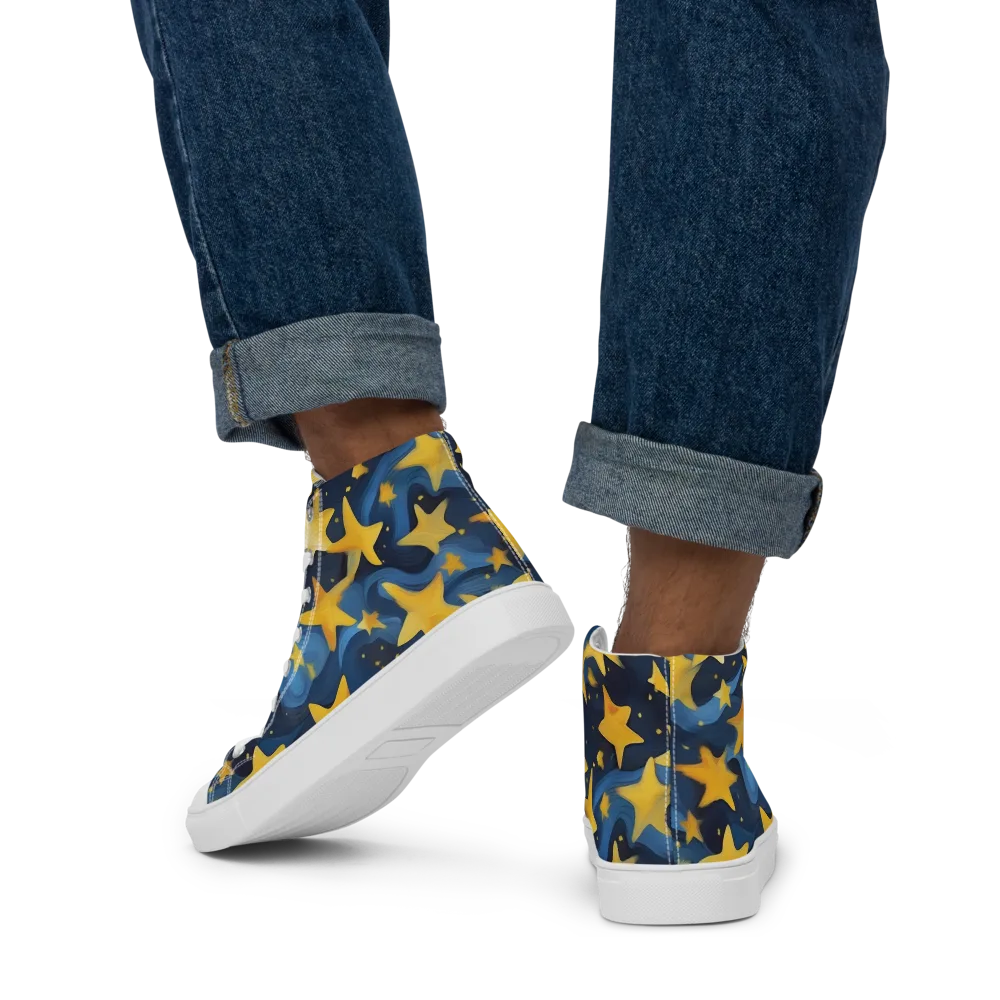 Golden Starfall on Men's High Top Canvas Shoes — Back