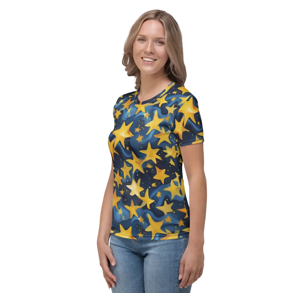 Golden Starfall on Women's Crew Neck T-Shirt — Left