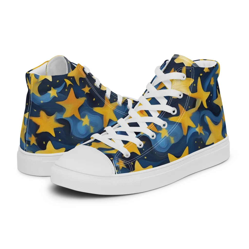 Golden Starfall on Women's High Top Canvas Shoes — Left