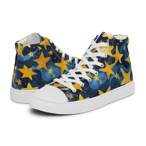 Golden Starfall on a Women's High Top Canvas Shoes