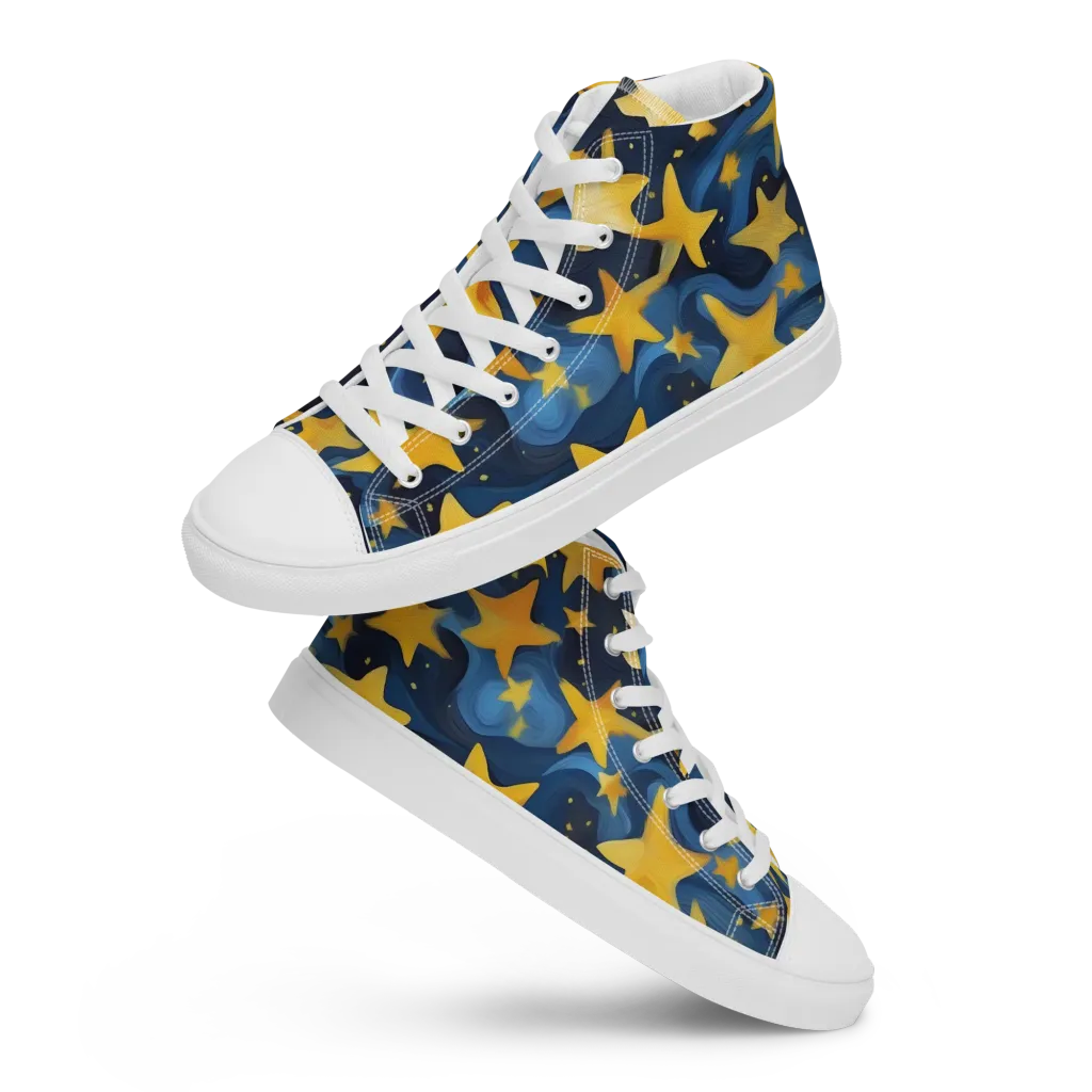 Golden Starfall on Women's High Top Canvas Shoes — Front