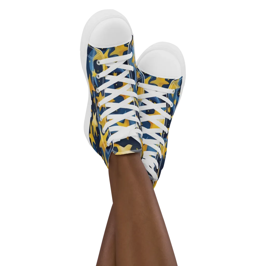 Golden Starfall on Women's High Top Canvas Shoes — Front