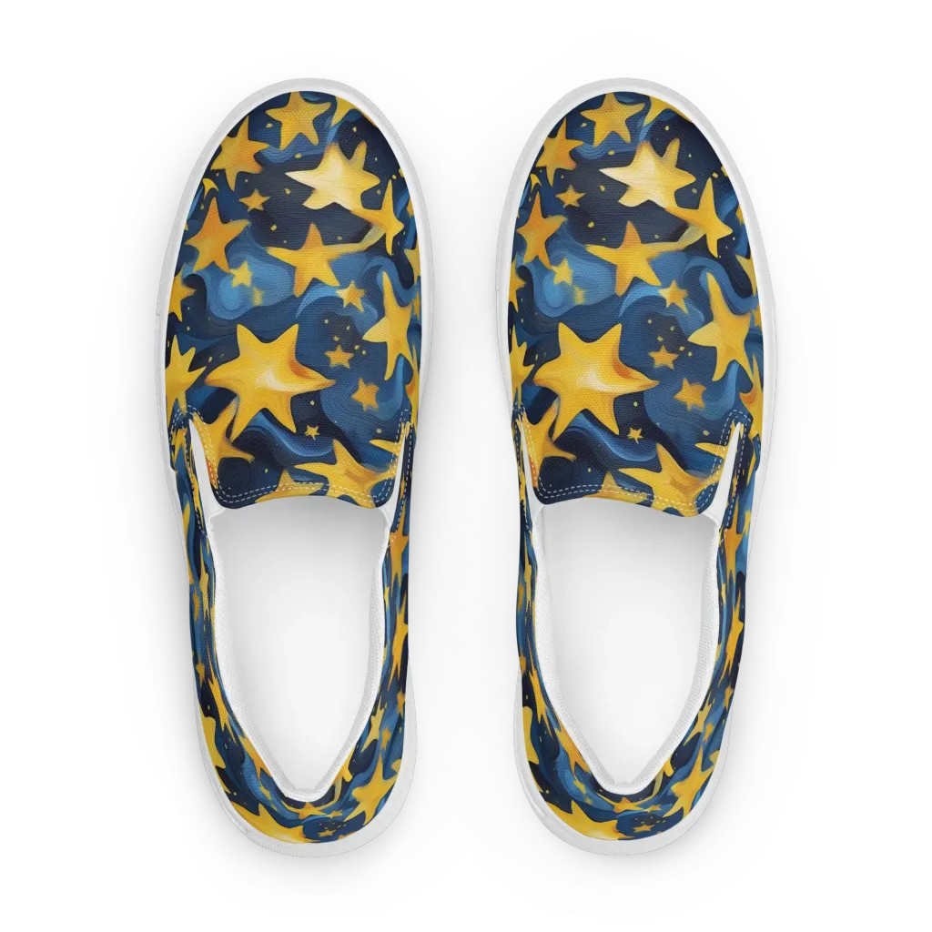 Golden Starfall on Men's Slip-On Canvas Shoes — Front