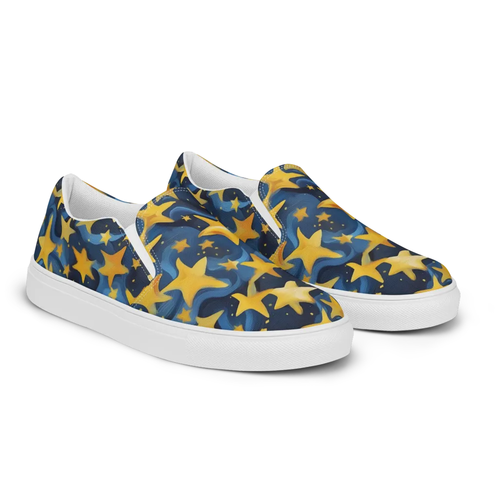 Golden Starfall on Men's Slip-On Canvas Shoes — Right Front