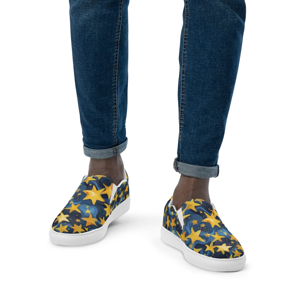 Golden Starfall on Men's Slip-On Canvas Shoes — Front