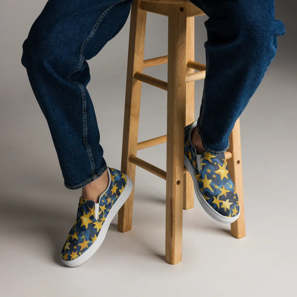 Golden Starfall on Men's Slip-On Canvas Shoes — Front