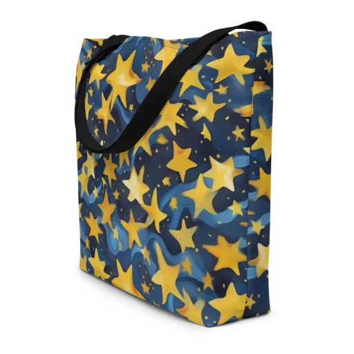 Golden Starfall on a Large Tote Bag W/ Pocket