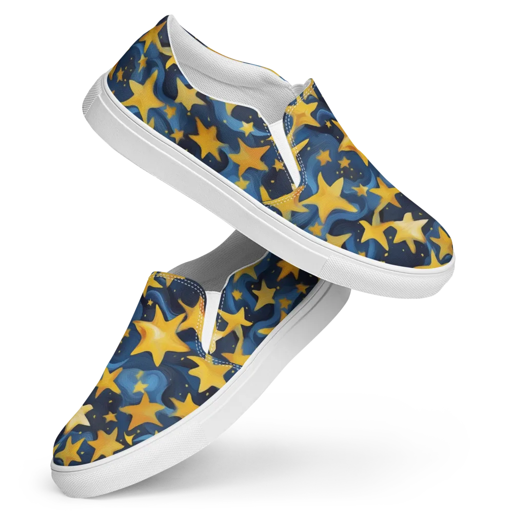 Golden Starfall on Women's Slip-On Canvas Shoes — Front