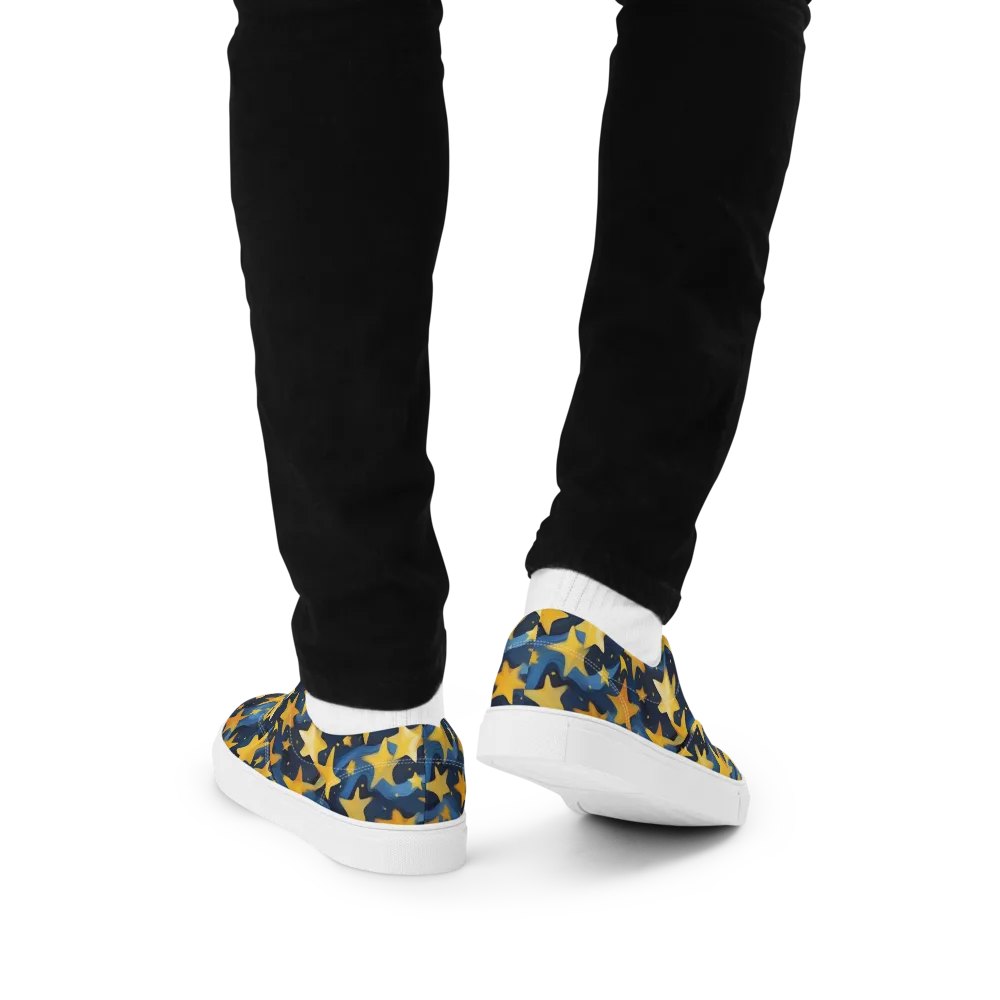 Golden Starfall on Men's Lace-Up Canvas Shoes — Back