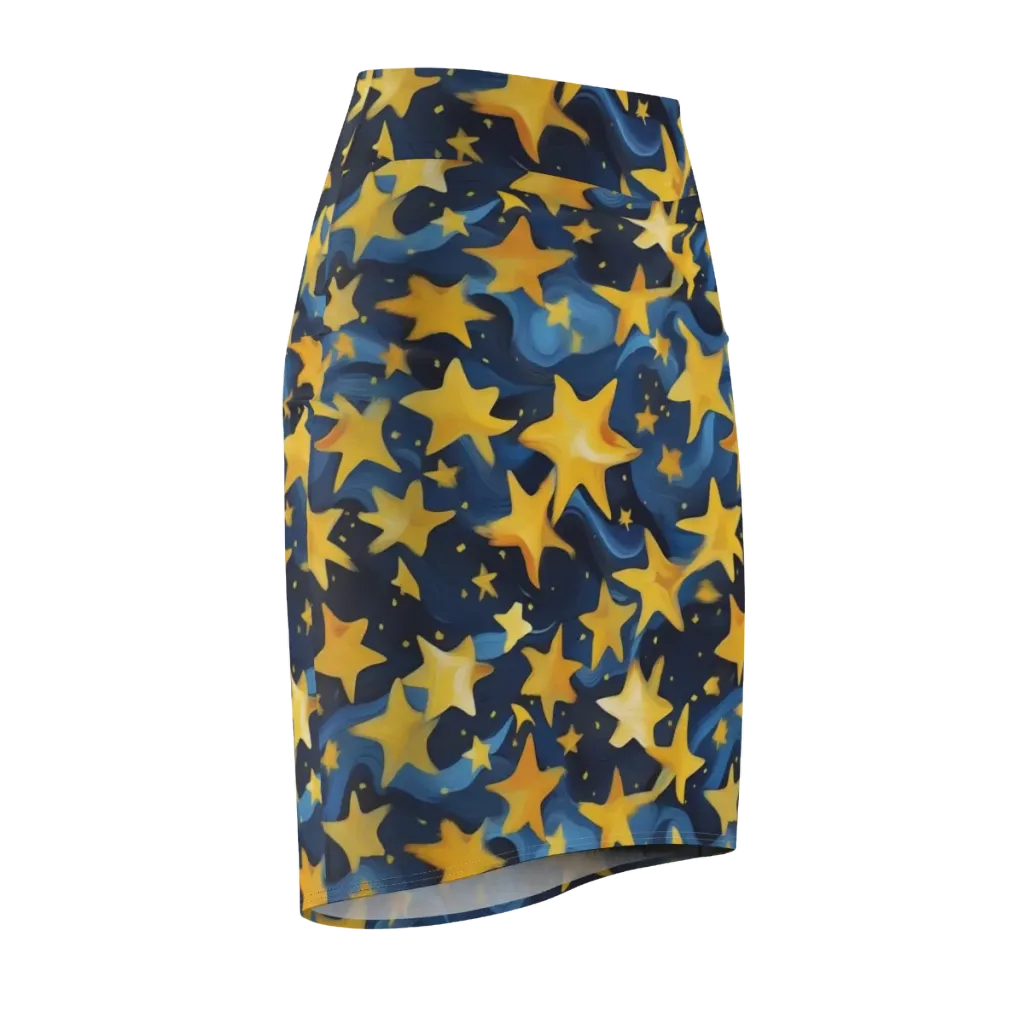 Golden Starfall on Pencil Skirt — Front Side