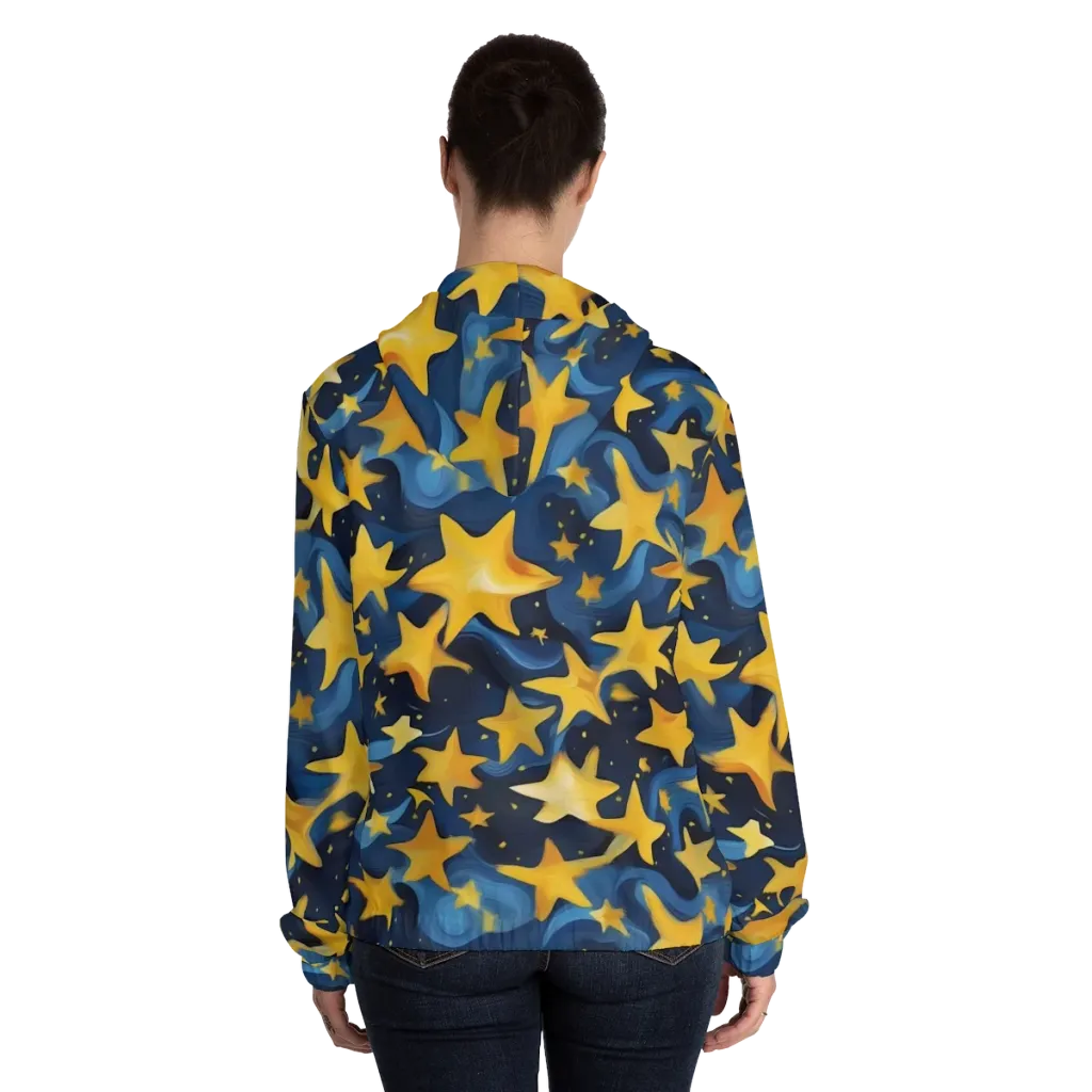 Golden Starfall on Women's Full-Zip Hoodie — Back On Person