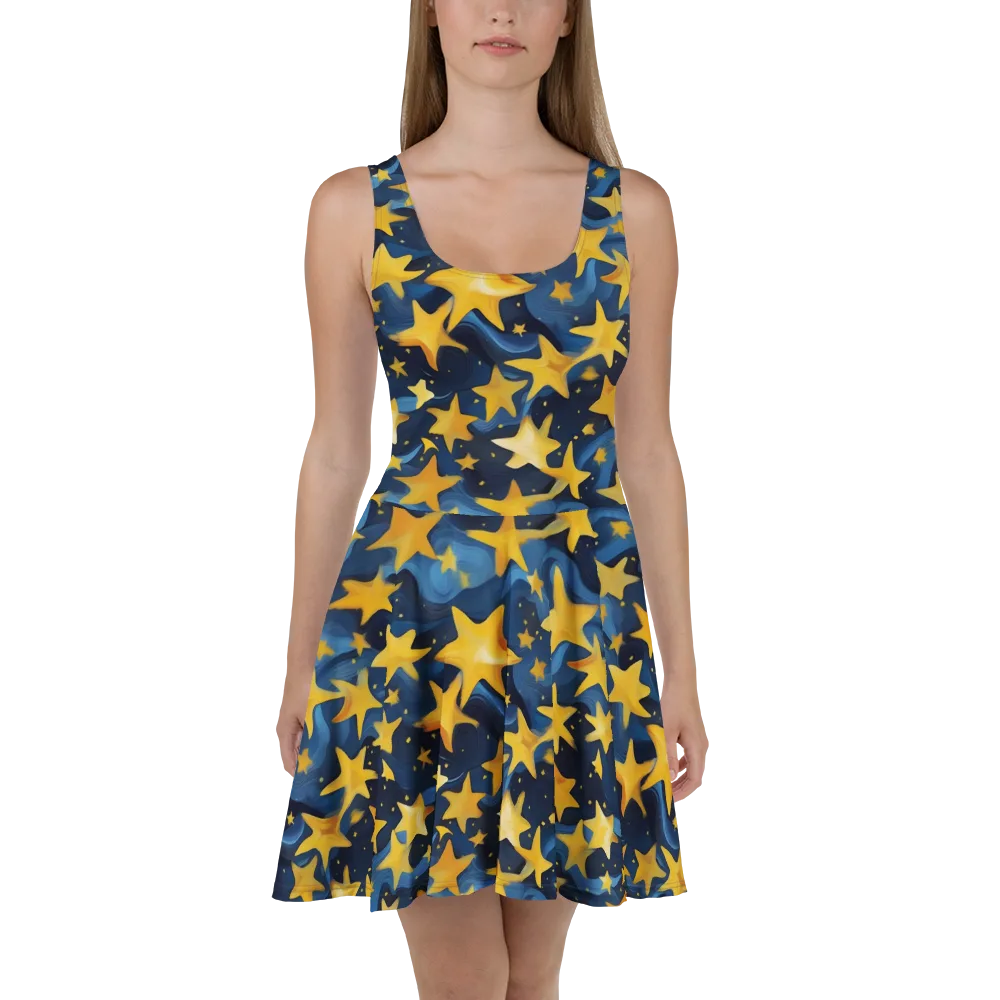Golden Starfall on Skater Dress — Front