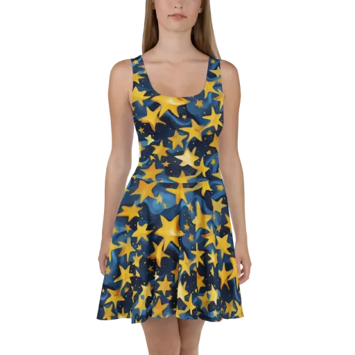 Golden Starfall on a Skater Dress