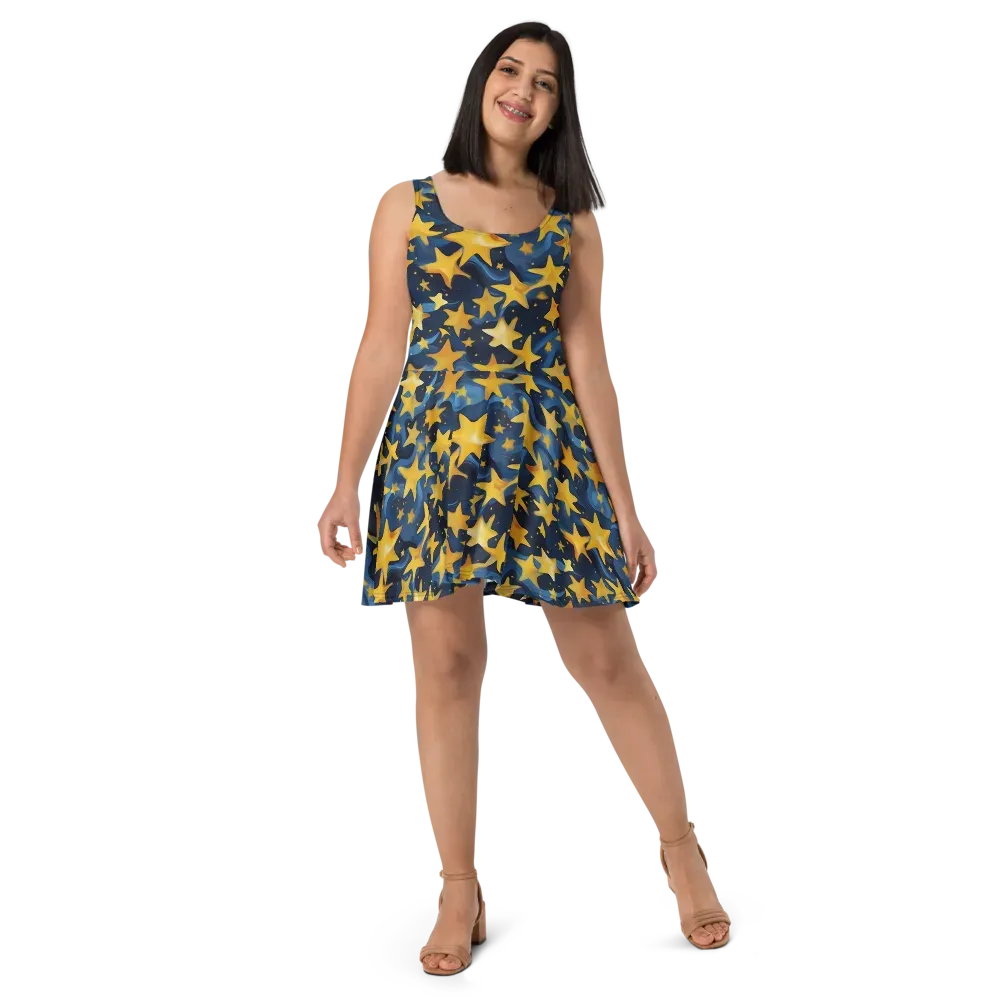 Golden Starfall on Skater Dress — Front