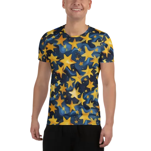 Golden Starfall on a Men's Athletic T-Shirt