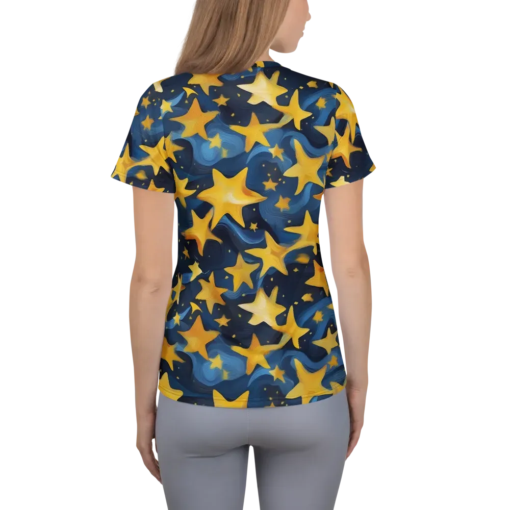 Golden Starfall on Women's Athletic T-Shirt — Back