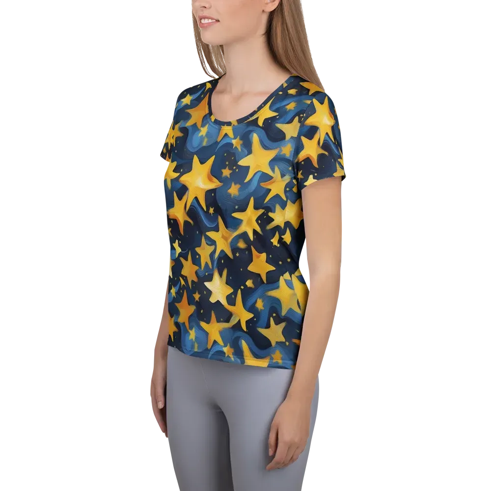 Golden Starfall on Women's Athletic T-Shirt — Left